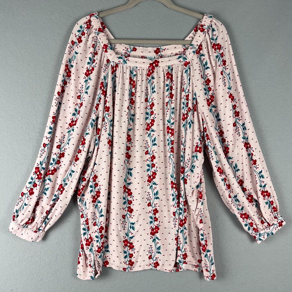 Old Navy Floral Topโ Womens XXL 2XL Pink Long Sleeve Romantic Fairy Feminine